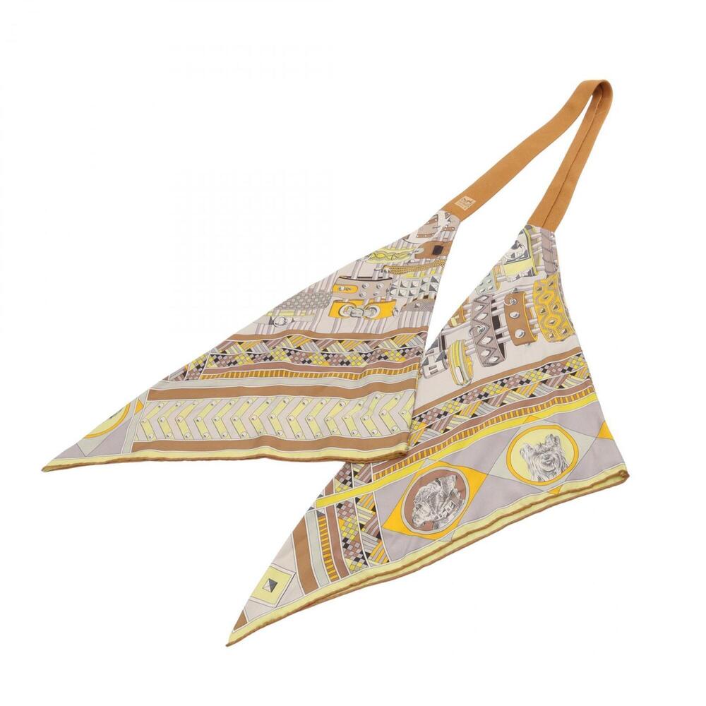 Hermes Petit H Colliers et Chiens Calfskin Scarf/Muffler, Silk, Women's, Brow...